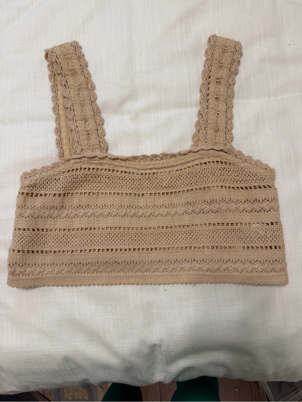 aerie Tan Crochet Knit Crop Tank